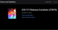 Apple announced iOS 17.1 RC