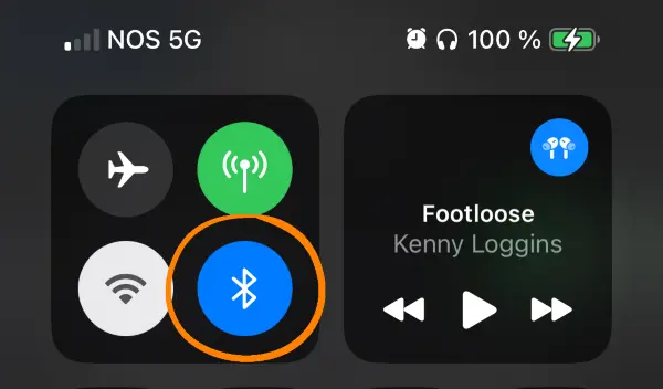 The Bluetooth icon turned on in the Control Center on my iPhone