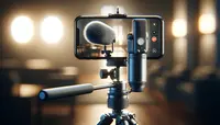 An iPhone recording a video using an external microphone