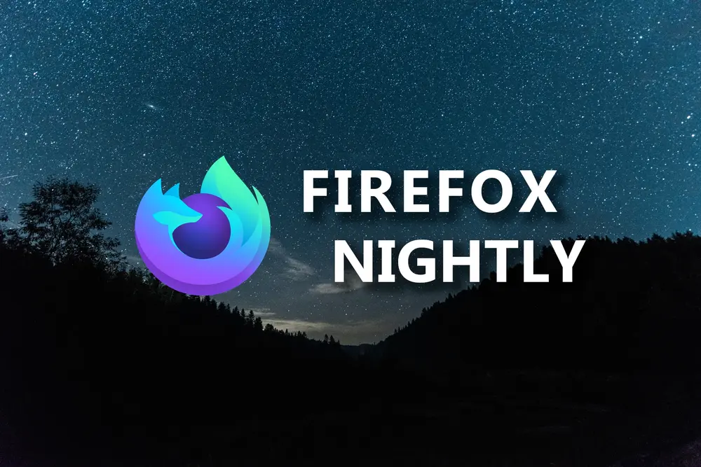 Firefox nightly logo and brand name with a night sky in the background
