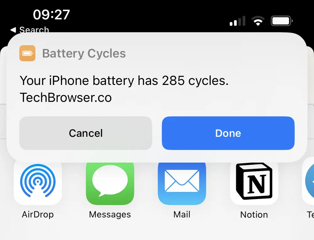 iPhone battery cycle count using the a shortcut