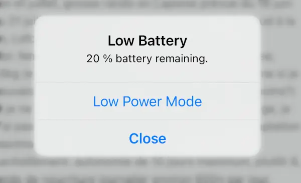 iPhone battery low message