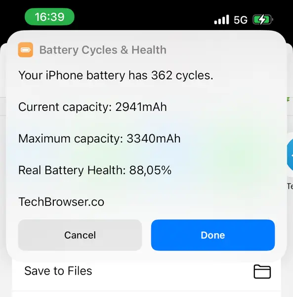 iPhone battery real battery health before the test