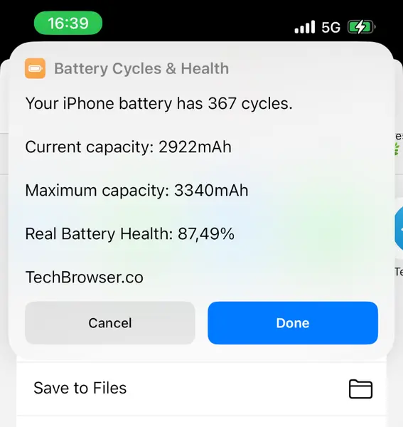 iPhone battery health after the test