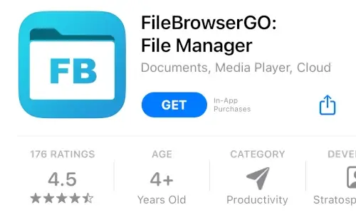 FileBrowser application page on the iOS AppStore