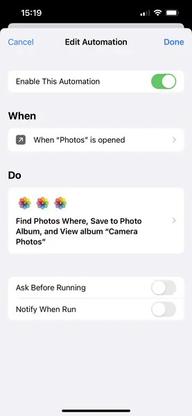 The automation created to separate iPhone camera photos from others