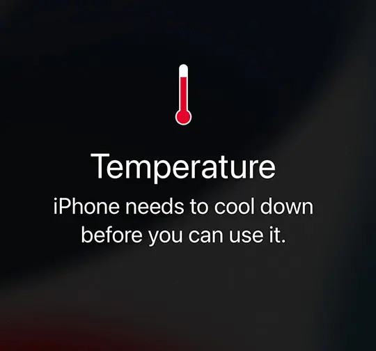 The message appearing on iPhones when an iPhone is getting too hot
