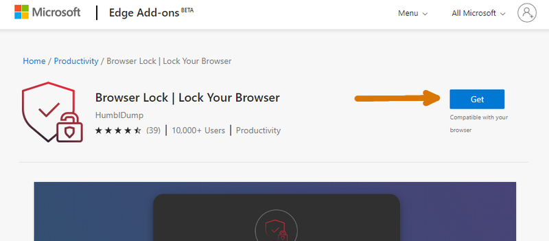 Browser lock extension page on Microsoft Edge addon store
